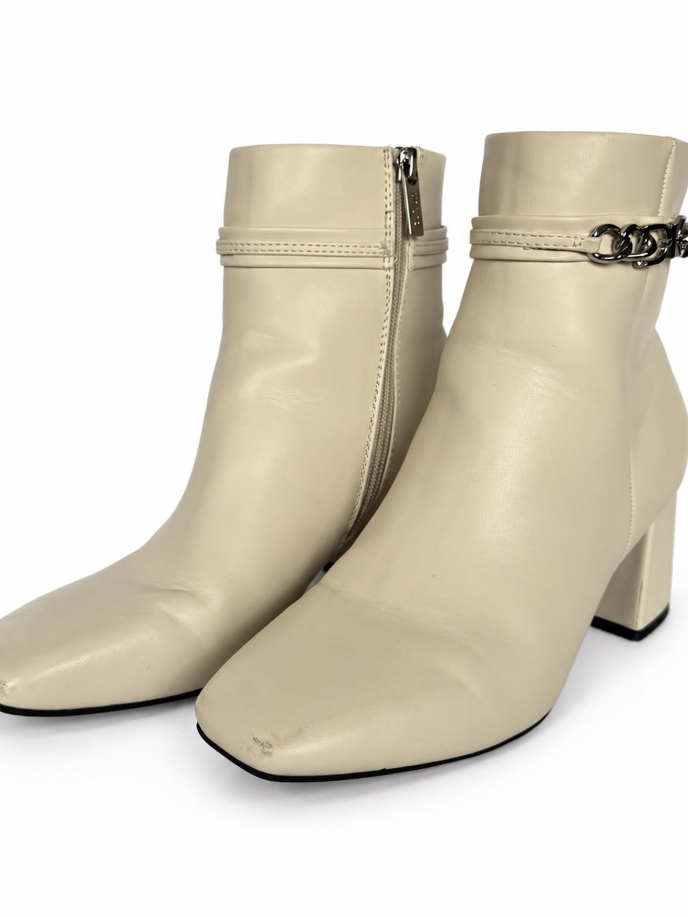 UNISA Cream Chain Detail Block Heel Ankle Boots Size 7.5